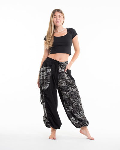 Two Tone Maze Prints Women's Cotton Pants in Black