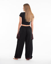 Thai Cotton Women Drawstring Pants With Hill Tribe Trim Black