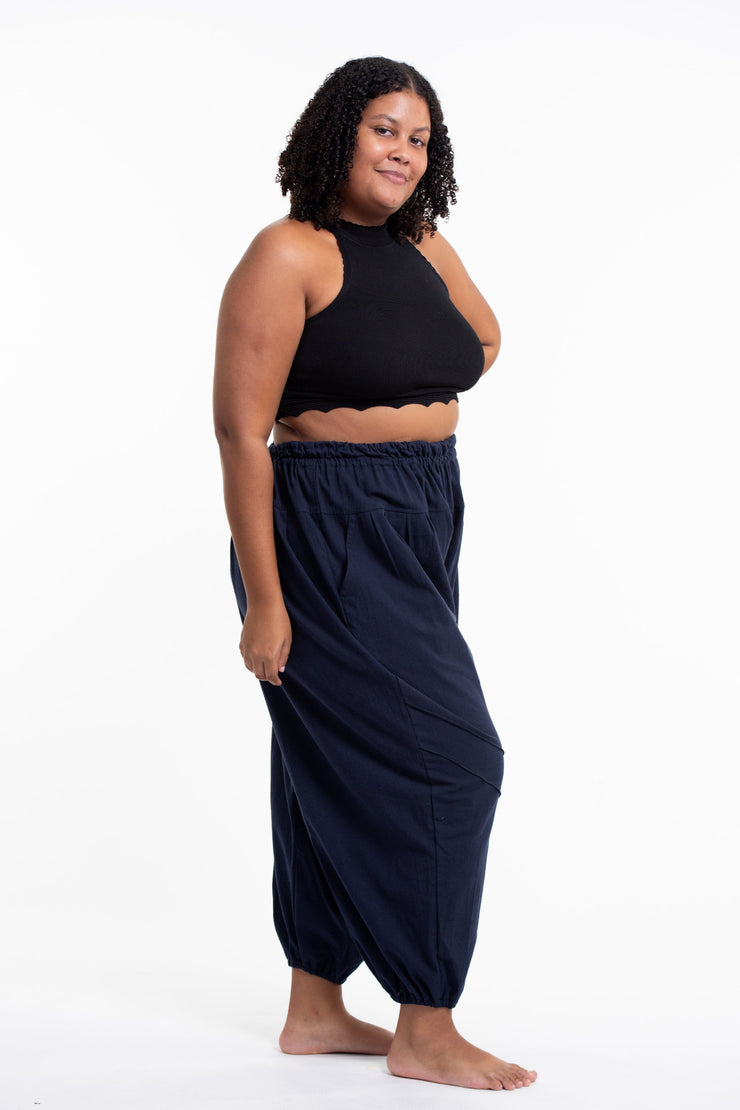 Plus Size Genie Women's Cotton Harem Pants in Navy