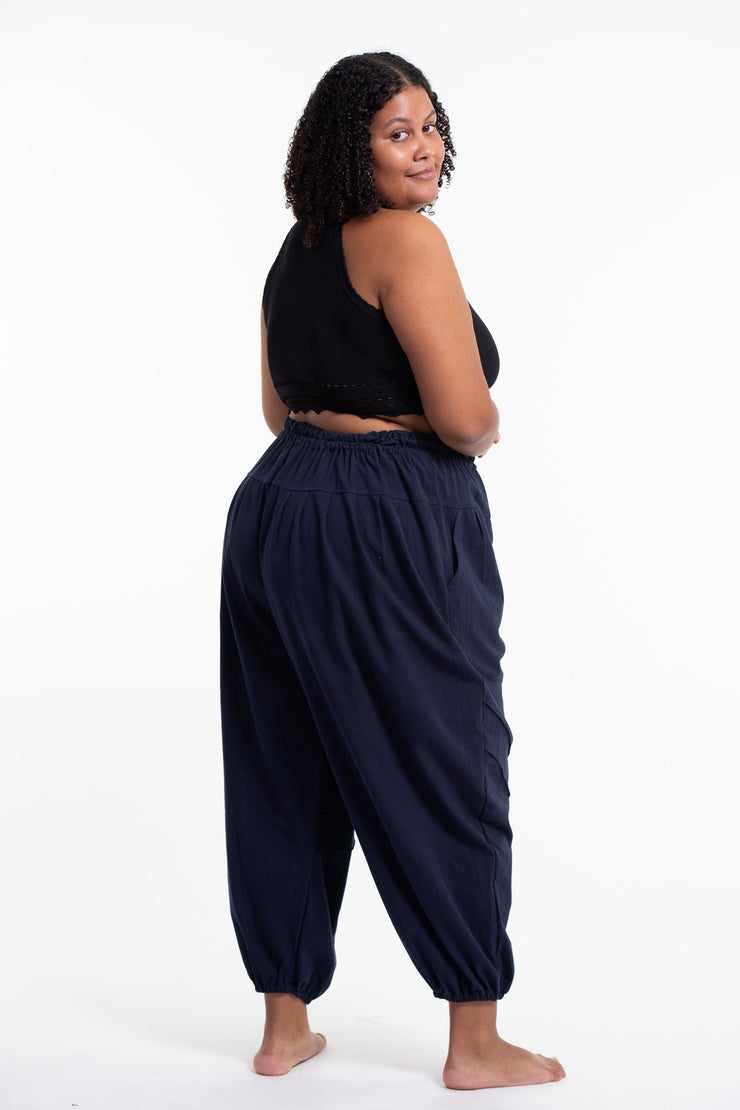 Plus Size Genie Women's Cotton Harem Pants in Navy