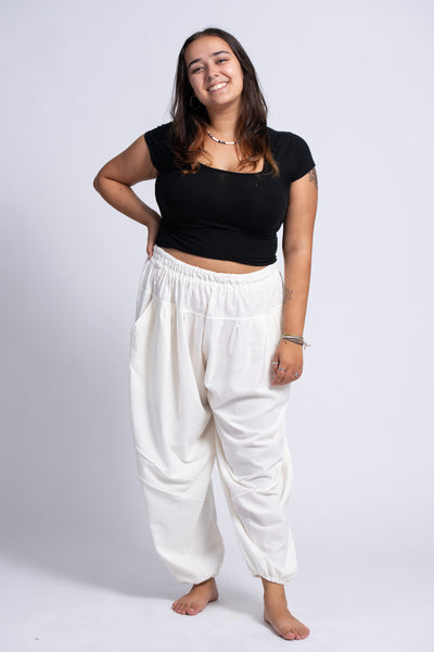 Plus Size Genie Women's Cotton Harem Pants in White