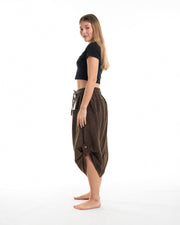 Stone Washed Large Pockets Women's Harem Pants in Brown