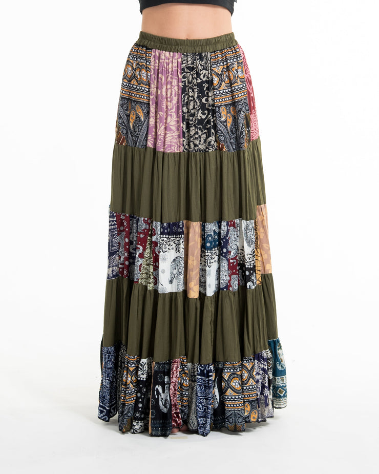 Patchwork Long Skirt in Green