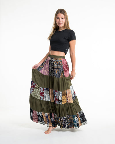 Patchwork Long Skirt in Green