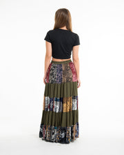 Patchwork Long Skirt in Green