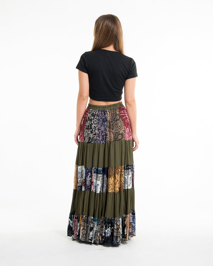 Patchwork Long Skirt in Green