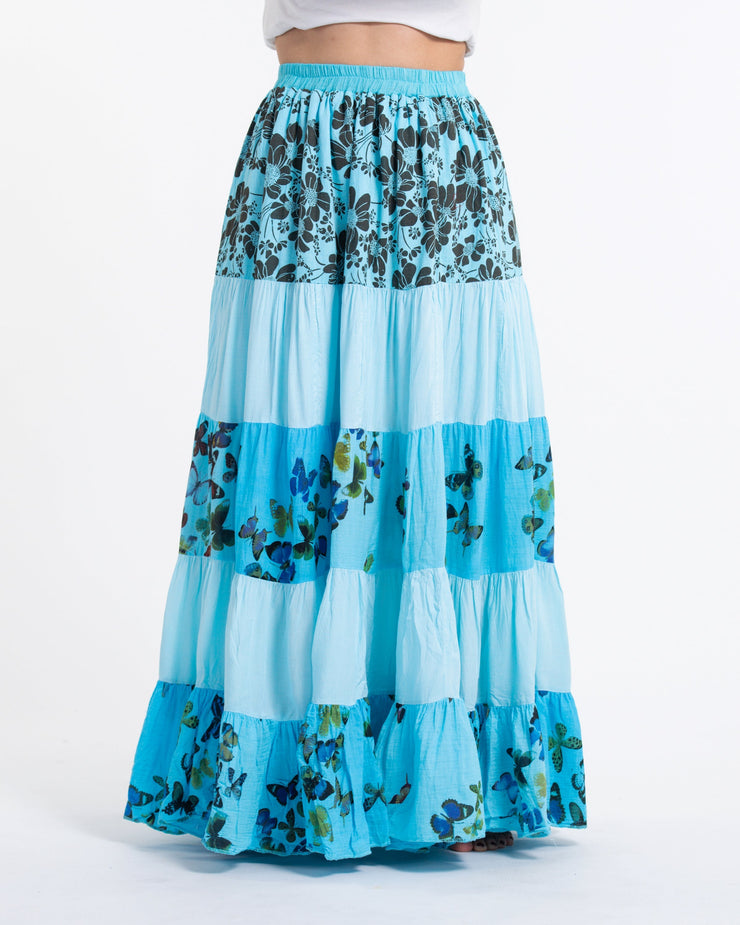 Patchwork Long Skirt in Light Blue