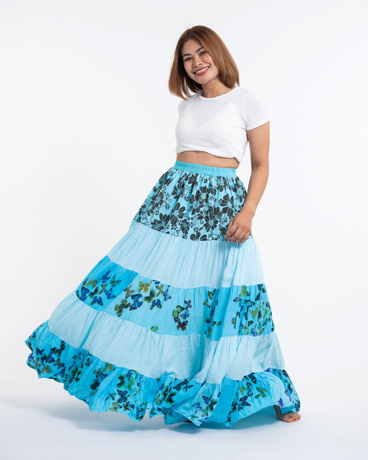 Patchwork Long Skirt in Light Blue