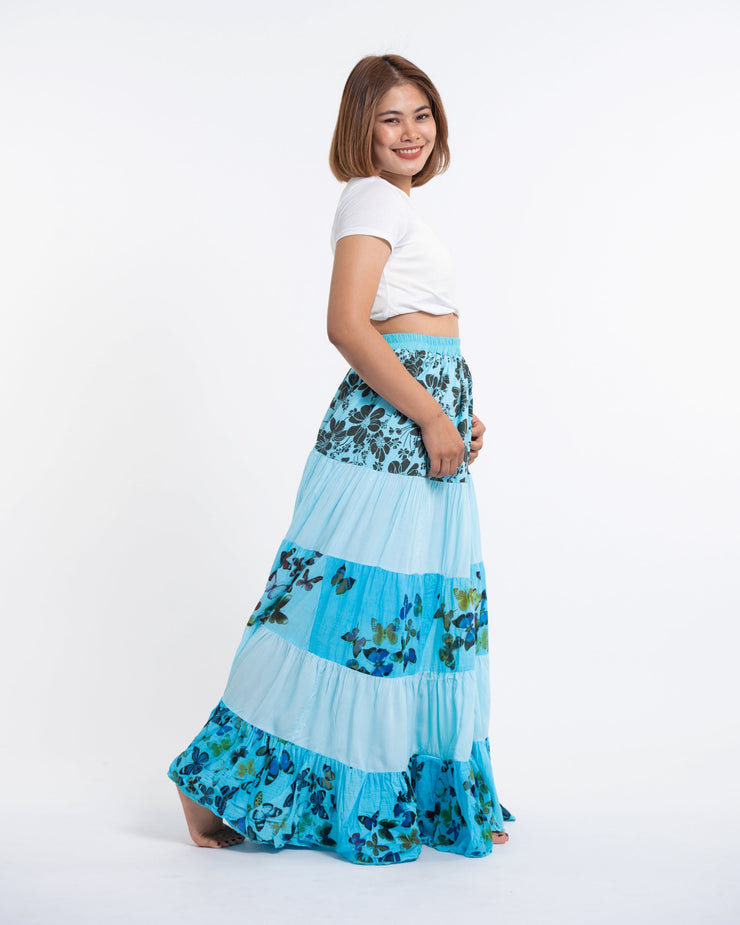 Patchwork Long Skirt in Light Blue