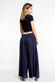 Women's Cotton Wrap Palazzo Pants in Solid Navy