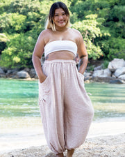 Plus Size Women's Ribbed Cotton Pants in Pink