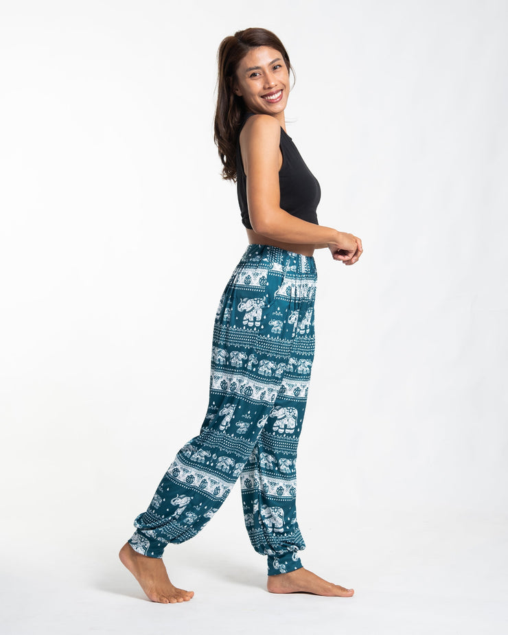 ULTRA SOFT Eco-Friendly Elephant Print Women Harem Pants in Teal