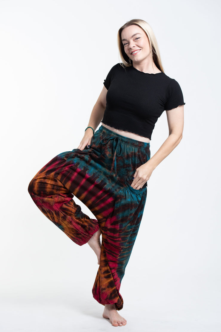 Tie Dye Cotton Women Harem Pants in Blue Brown