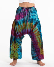 Tie Dye Cotton Women Harem Pants in Blue Yellow