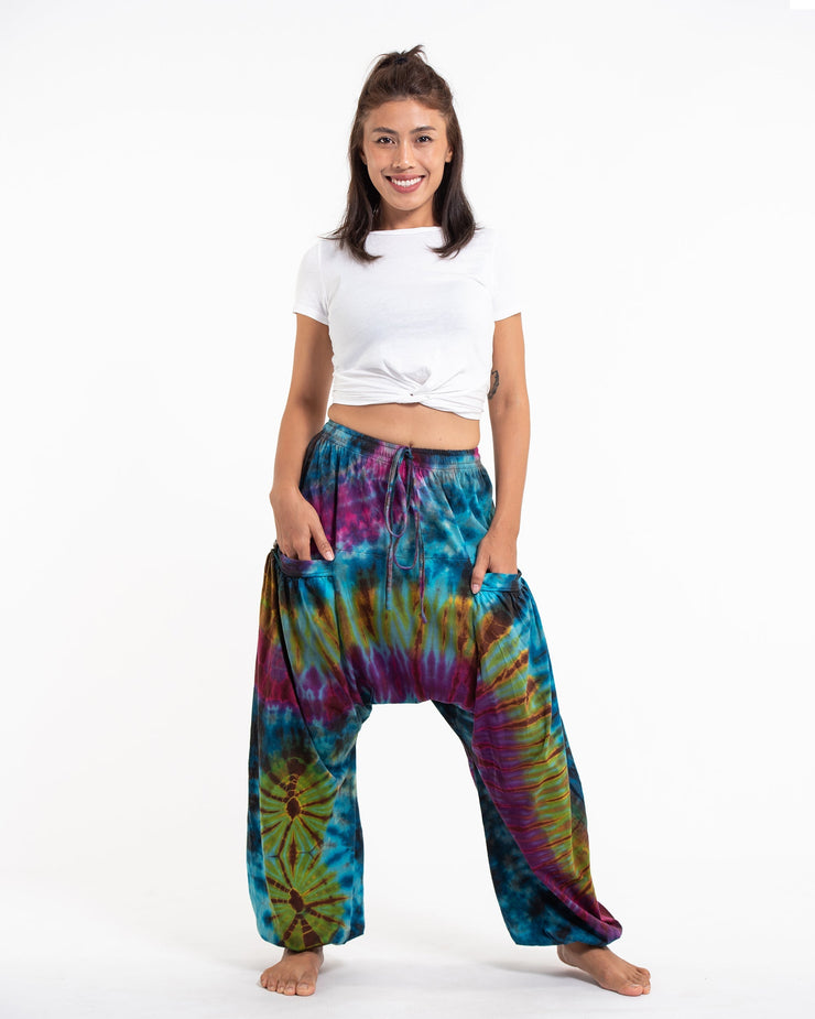 Tie Dye Cotton Women Harem Pants in Blue Yellow