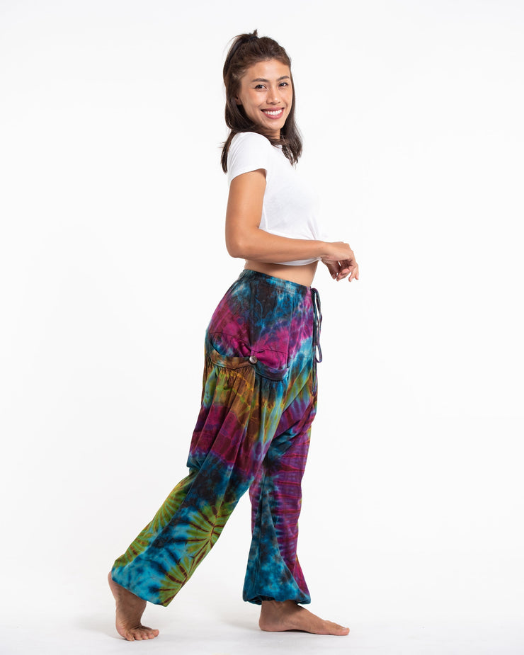 Tie Dye Cotton Women Harem Pants in Blue Yellow