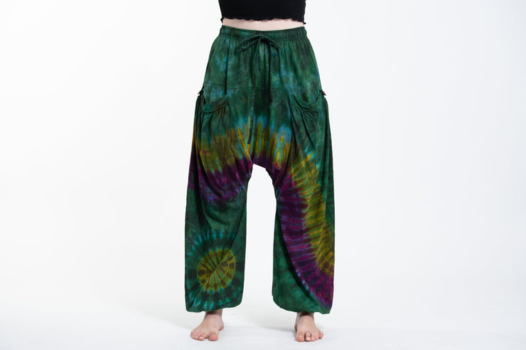 Tie Dye Cotton Women Harem Pants in Green Yellow