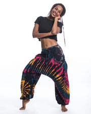 Tie Dye Cotton Women Harem Pants in Navy Rainbow