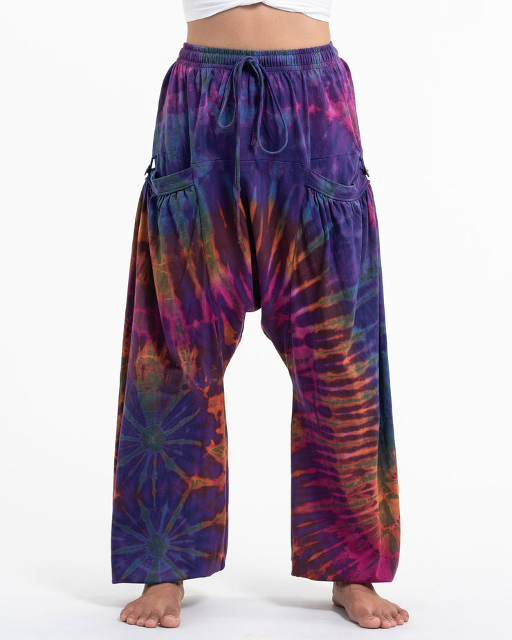 Tie Dye Cotton Women Harem Pants in Purple Rainbow