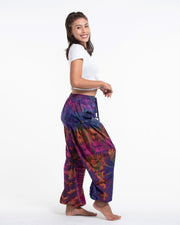 Tie Dye Cotton Women Harem Pants in Purple Rainbow