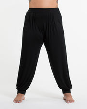 Plus Size Cotton Women Harem Pants in Solid Black