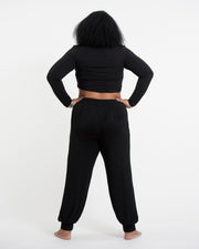 Plus Size Cotton Women Harem Pants in Solid Black