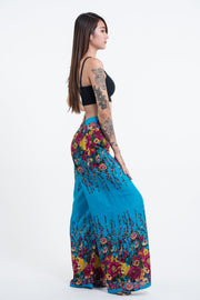 Floral Palazzo Style Harem Pants in Ocean Blue