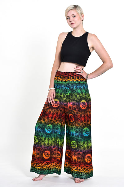 Rainbow Elephant Palazzo Style Elephant Pants in Orange