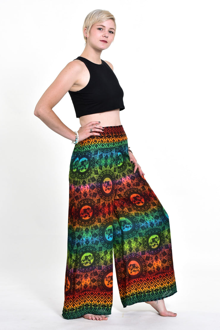 Rainbow Elephant Palazzo Style Elephant Pants in Orange