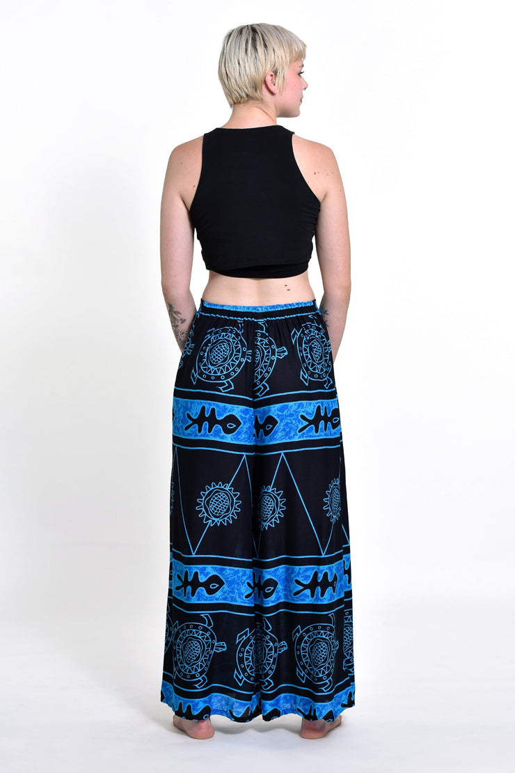 Turtle Print Palazzo Style Harem Pants in Blue