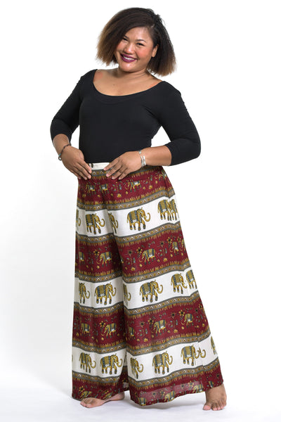 Plus Size Elephant Bliss Palazzo Style Elephant Pants in Red