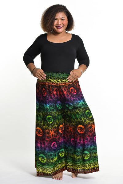 Plus Size Rainbow Elephant Palazzo Style Elephant Pants in Green