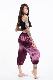 Women's Tie Dye Drawstring Yoga Massage Cropped Pants in Dark Purple