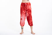 Women's Tie Dye Drawstring Yoga Massage Cropped Pants in Red