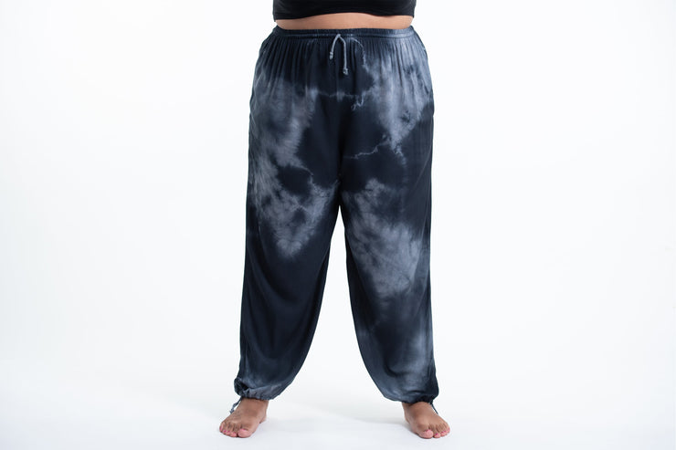 Plus Size Tie Dye Drawstring Women's Yoga Massage Pants in Black