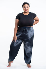 Plus Size Tie Dye Drawstring Women's Yoga Massage Pants in Black