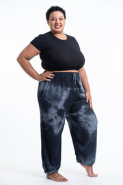 Plus Size Tie Dye Drawstring Women's Yoga Massage Pants in Black