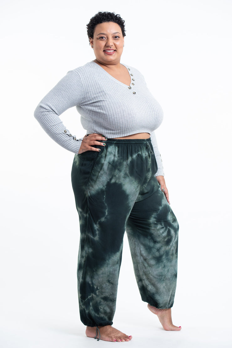 Plus Size Tie Dye Drawstring Women's Yoga Massage Pants in Dark Teal