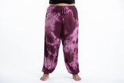 Plus Size Tie Dye Drawstring Women's Yoga Massage Pants in Dark Purple