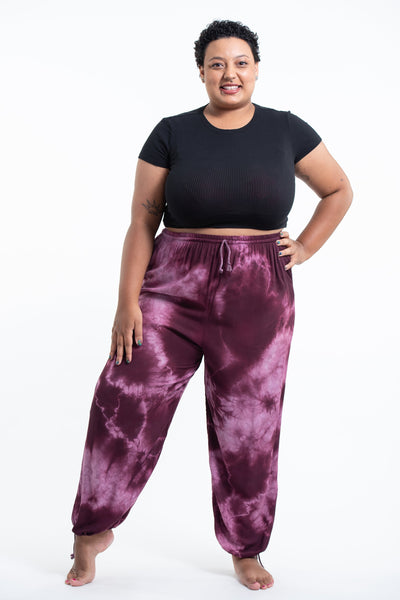 Plus Size Tie Dye Drawstring Women's Yoga Massage Pants in Dark Purple