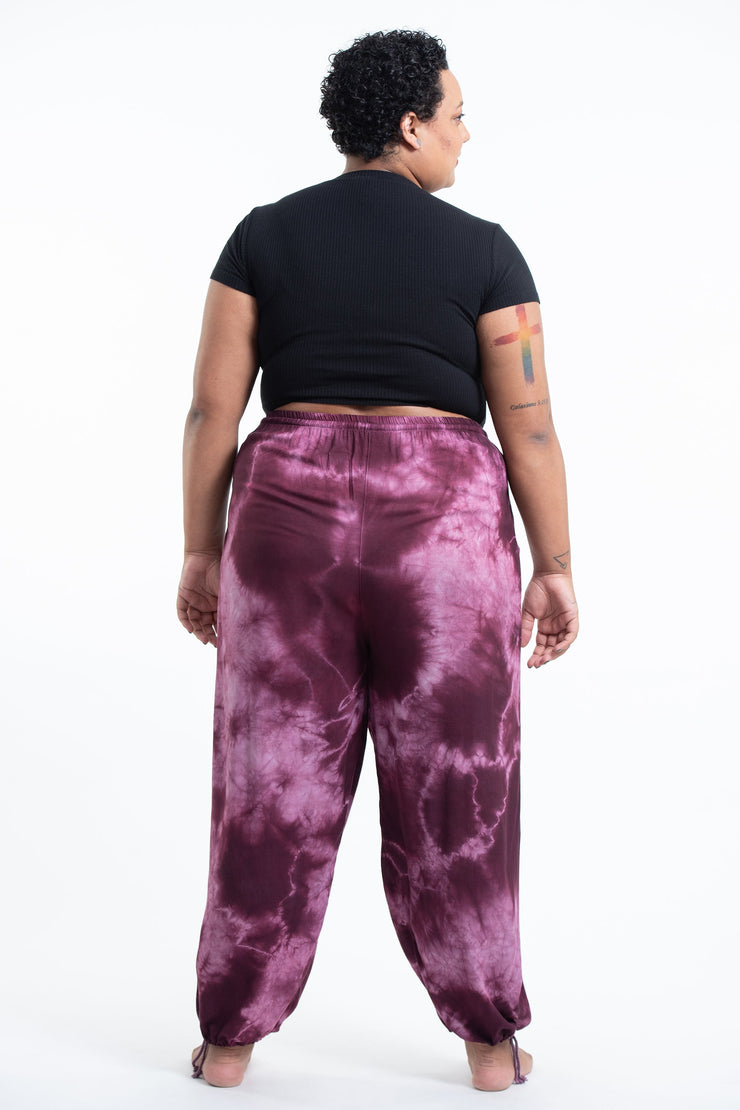 Plus Size Tie Dye Drawstring Women's Yoga Massage Pants in Dark Purple