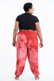 Plus Size Tie Dye Drawstring Women's Yoga Massage Pants in Red