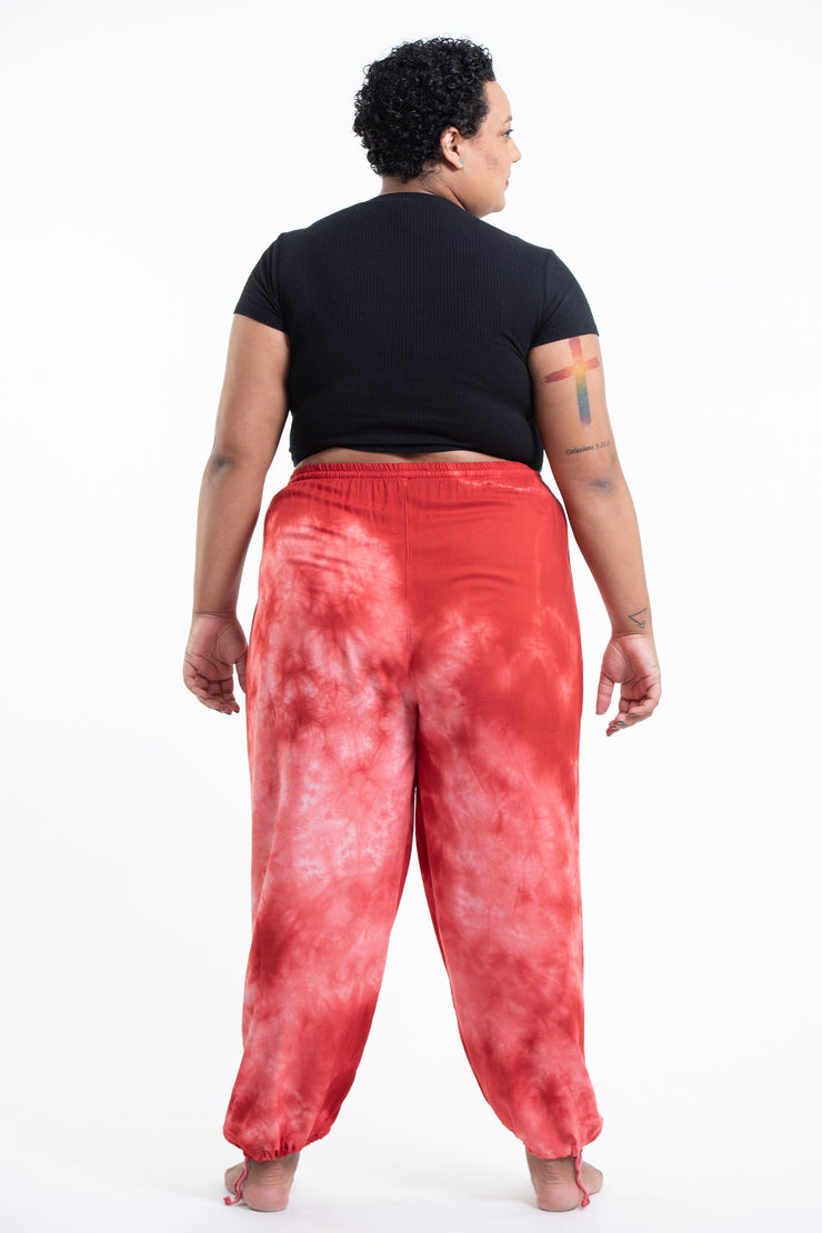 Plus Size Tie Dye Drawstring Women's Yoga Massage Pants in Red