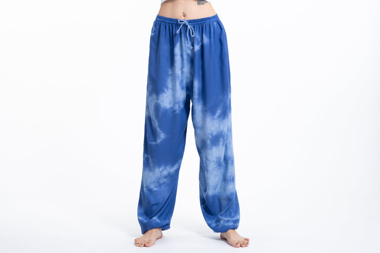 Tie Dye Drawstring Women's Yoga Massage Pants in Blue