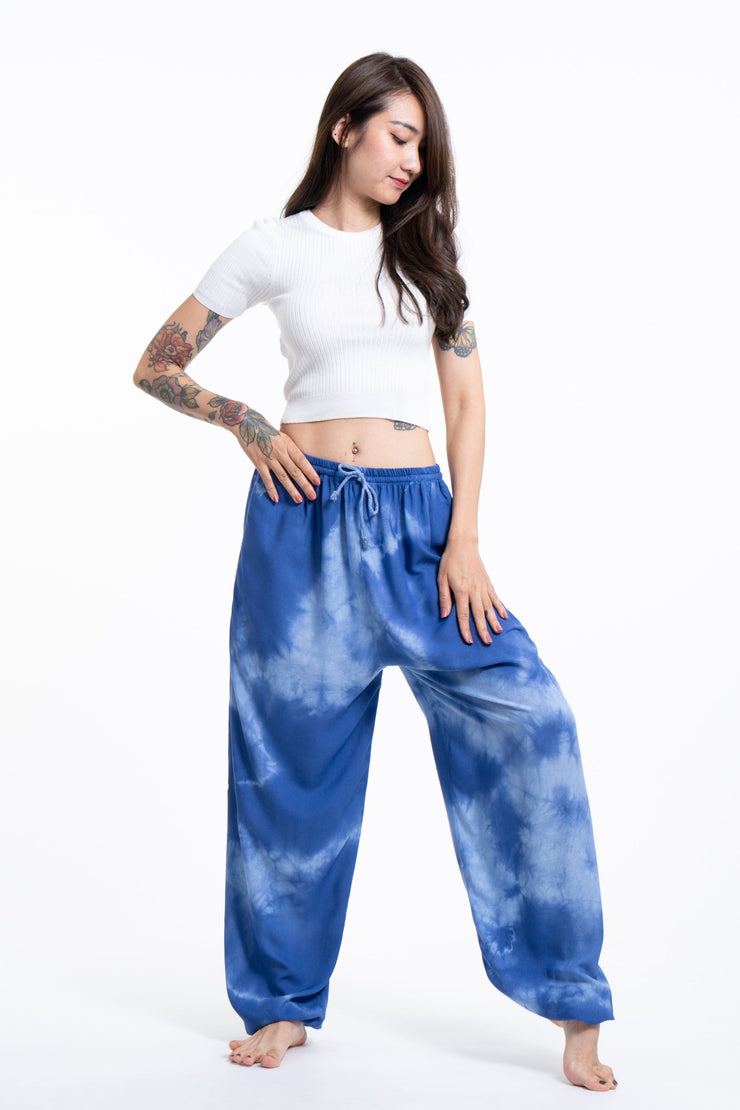 Tie Dye Drawstring Women's Yoga Massage Pants in Blue