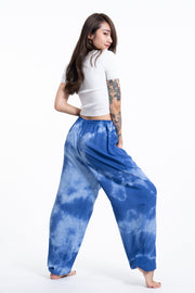 Tie Dye Drawstring Women's Yoga Massage Pants in Blue