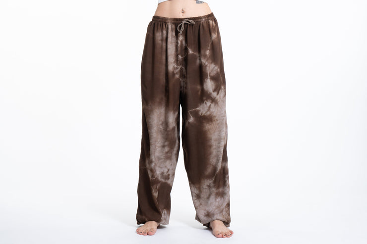 Tie Dye Drawstring Women's Yoga Massage Pants in Brown