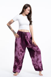 Tie Dye Drawstring Women's Yoga Massage Pants in Dark Purple