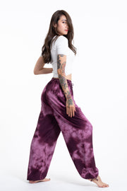 Tie Dye Drawstring Women's Yoga Massage Pants in Dark Purple