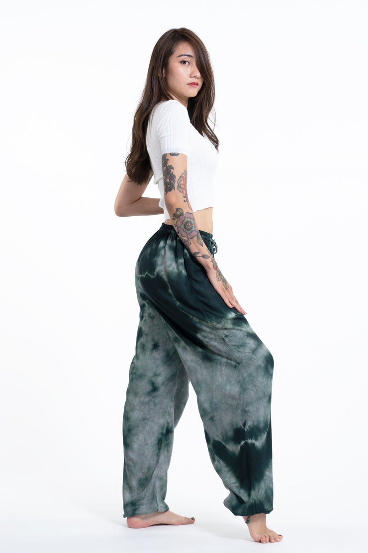 Tie Dye Drawstring Women's Yoga Massage Pants in Dark Teal